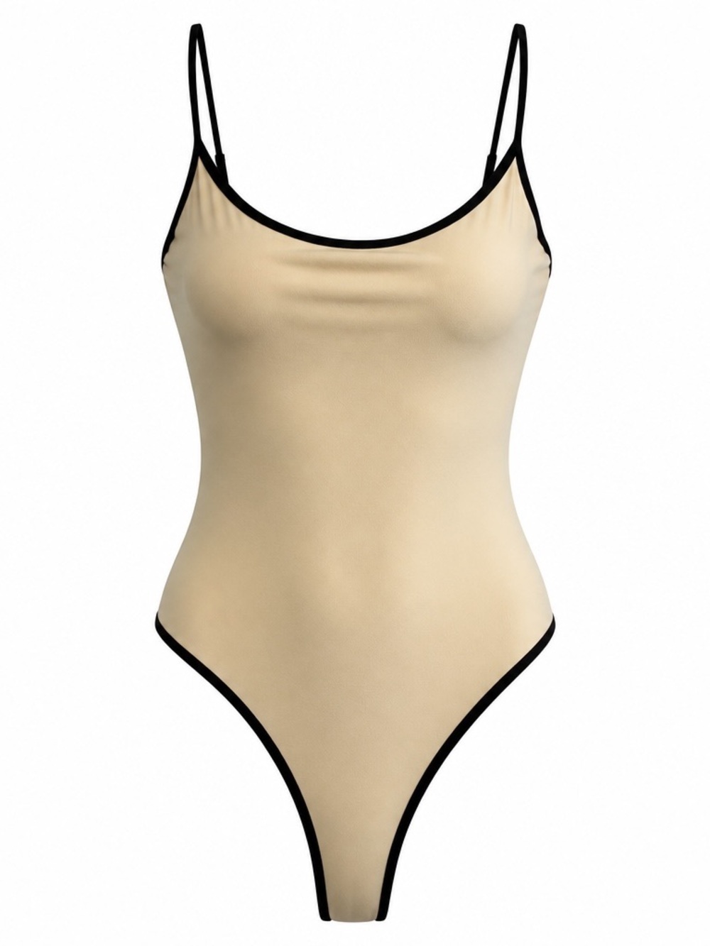 NWT H&M Cream Black Trim Bodysuit Minimalist Balletcore Clean Girl Size L